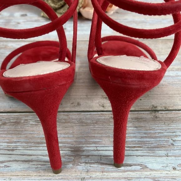 AVEC LES FILLES Joia Red Kid Suede Ankle Wrap Sandal 6M - Picture 10 of 14